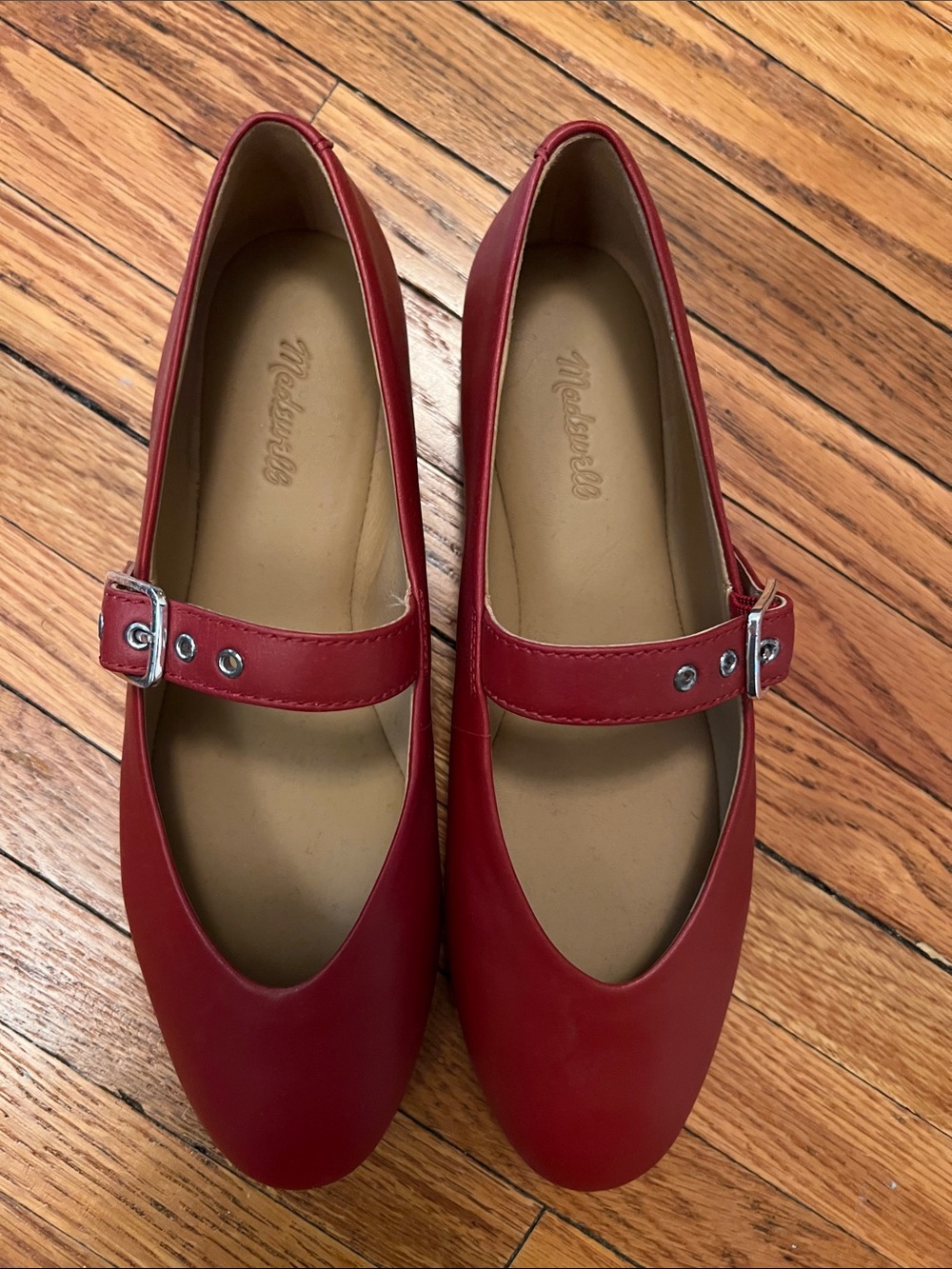 Madewell Red Mary Jane Flats with Buckle Strap - Picture 4 of 8